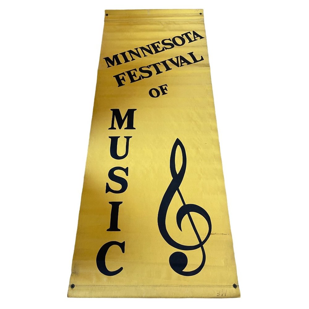 Vintage MN Festival Music Street Pole Banner Two Sided Yellow Souvenir 78x30in